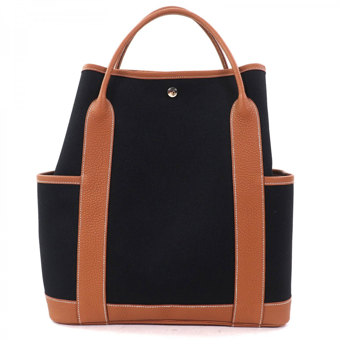 HERMES Tote Bag Toile Military Black / gold Garden Party Pocket Vertical