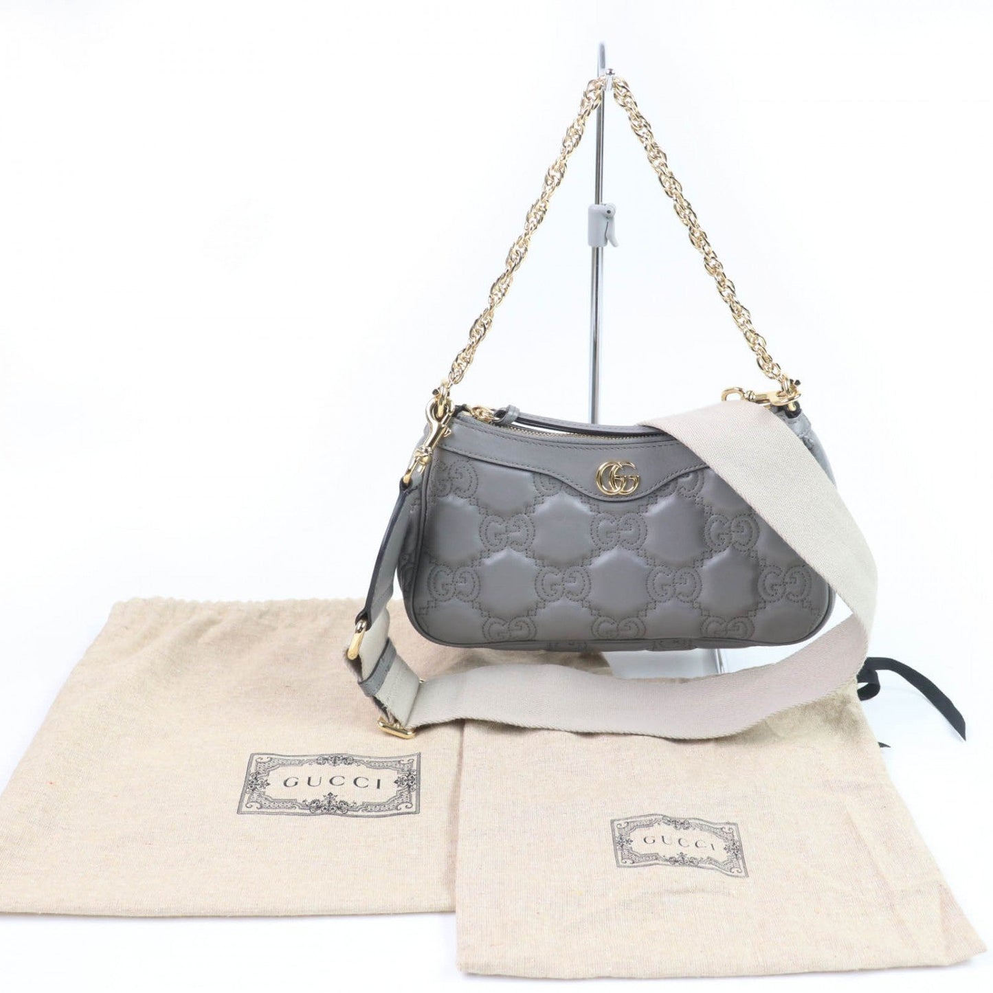 GUCCI Shoulder Bag 735049 leather gray