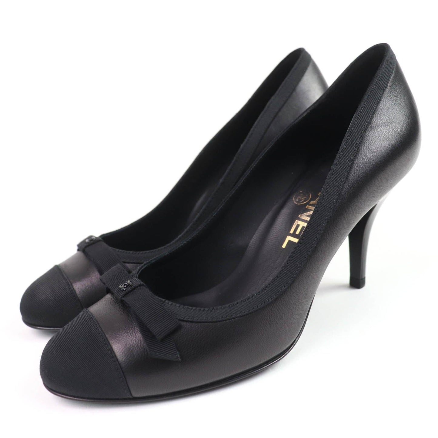 Chanel COCO Mark Ribbon Satin Switch Leather Pumps Handbag