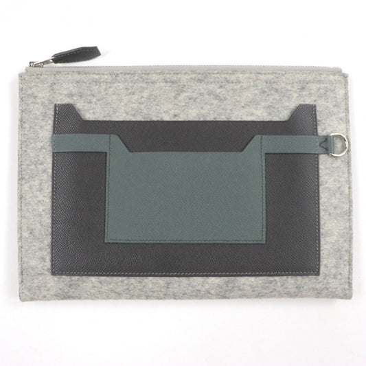 HERMES Clutch bag felt gray TOO DOO 29