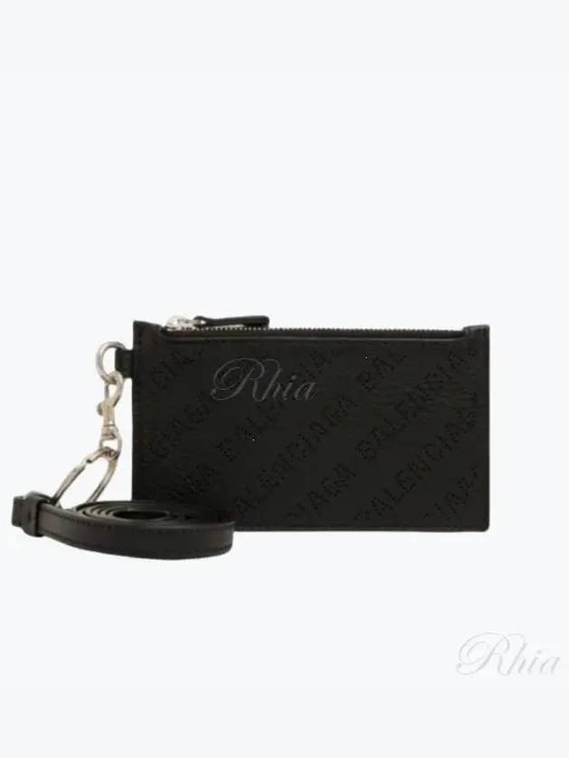 Luxury Balenciaga Trending 2026 Logo Perforated Neck Strap Card Wallet Black