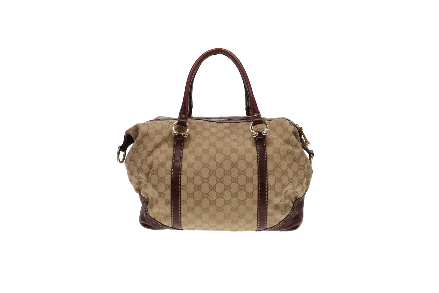 Gucci Horsebit Leather Canvas Boston Bag