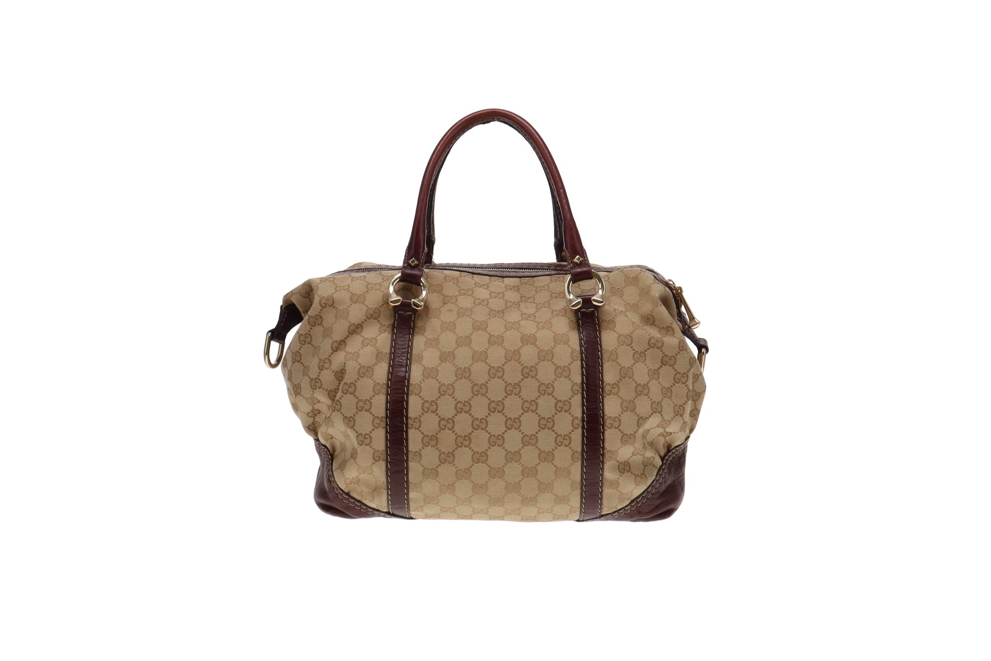 Gucci Horsebit Leather Canvas Boston Bag