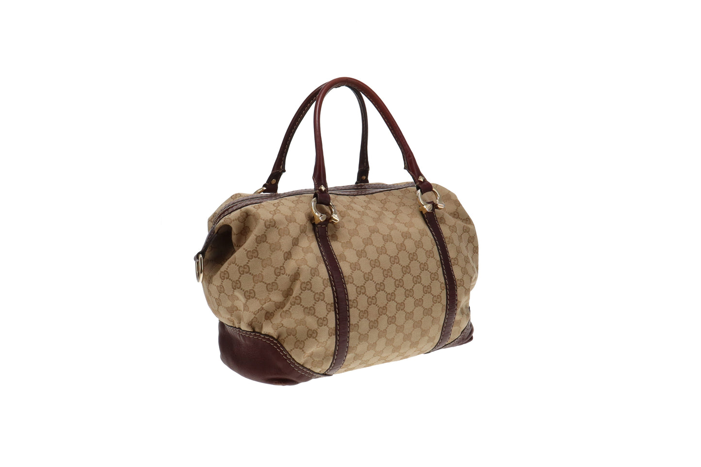 Gucci Horsebit Leather Canvas Boston Bag