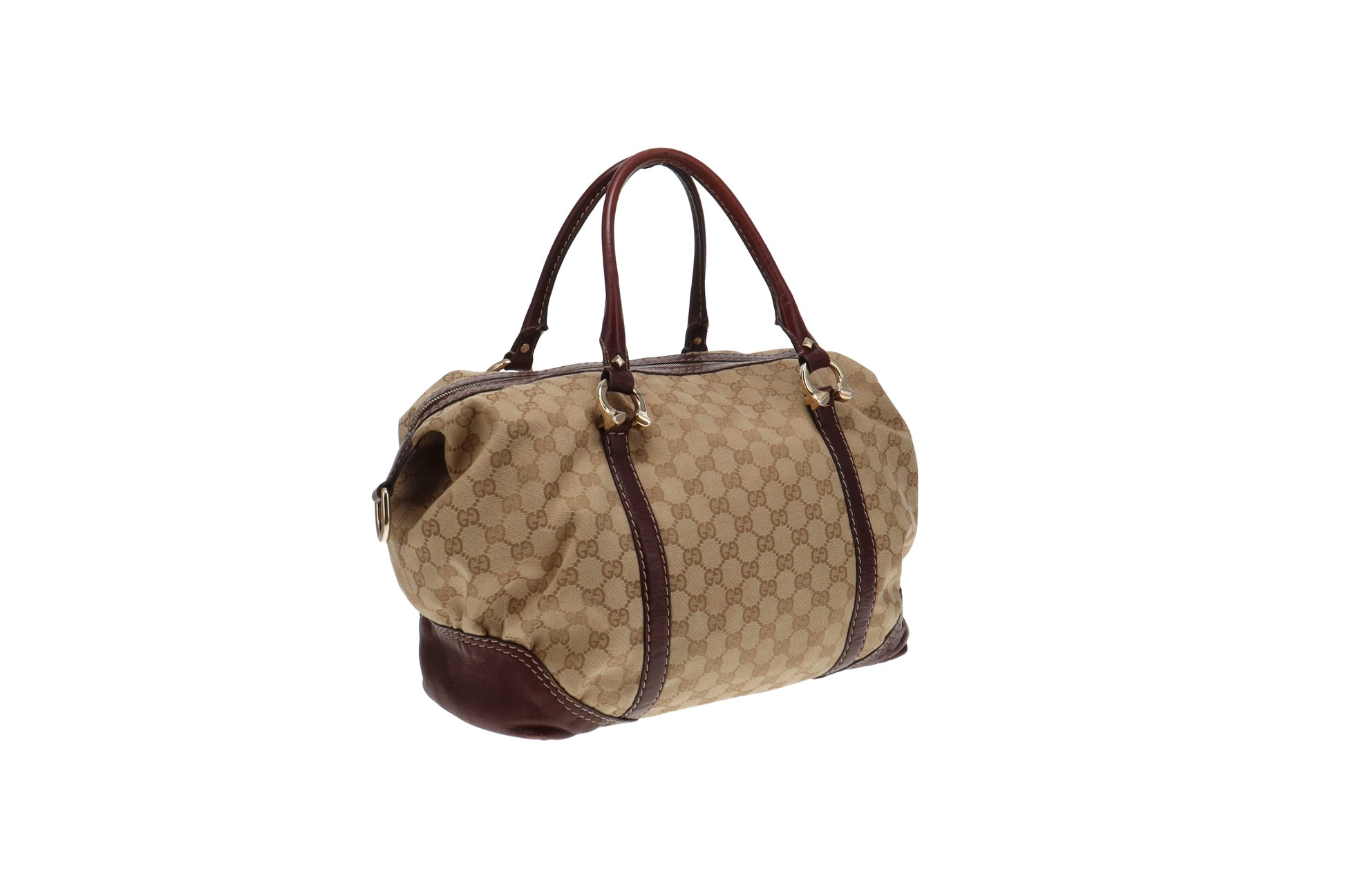 Gucci Horsebit Leather Canvas Boston Bag