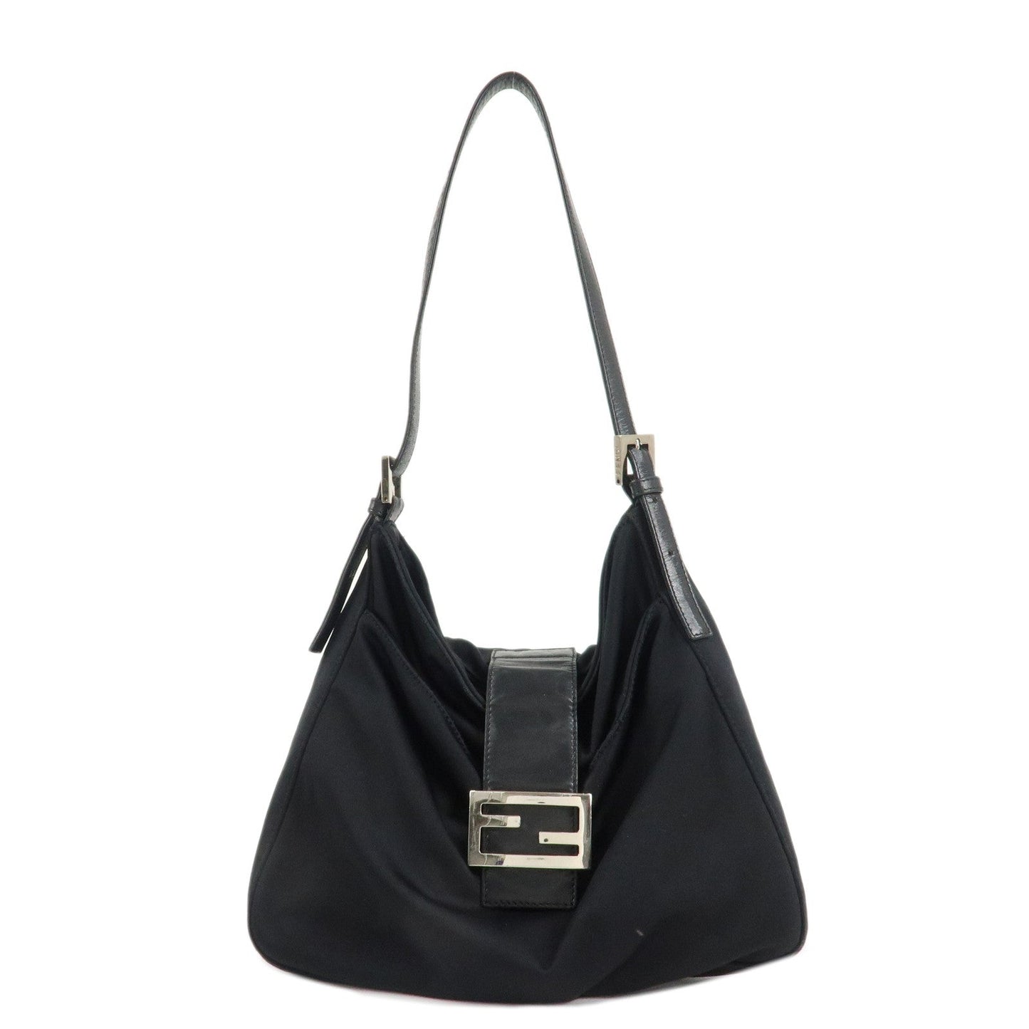 FENDI Polyester Leather Shoulder Bag Black 26727