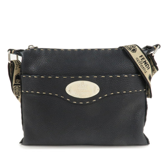 FENDI Selleria Leather Shoulder Bag Crossbody Bag Black 8BT092