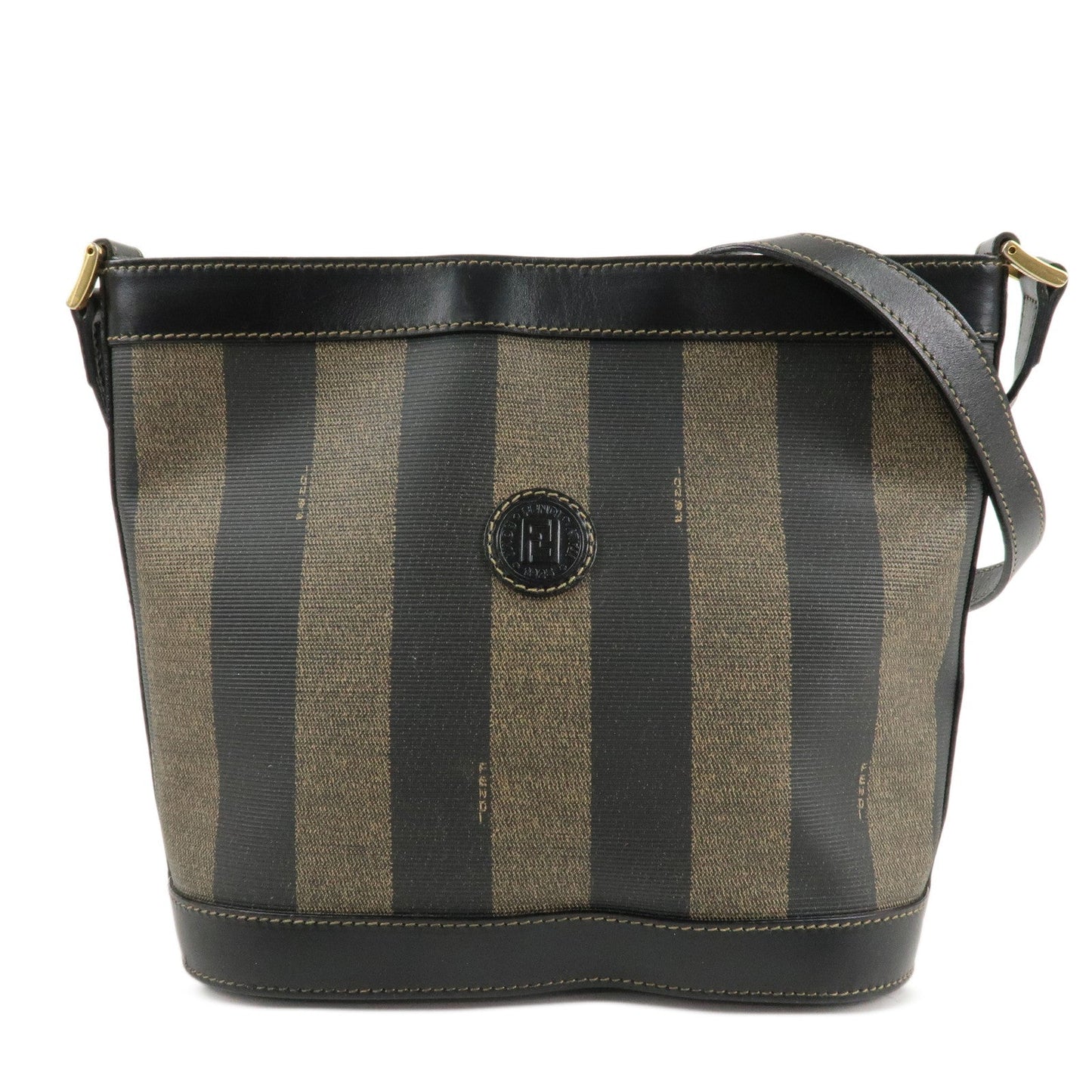 FENDI Pequin PVC Leather Shoulder Bag Black Brown 11644
