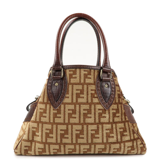 FENDI Ethnico Zucca Canvas Leather Tote Bag Brown 8BN157