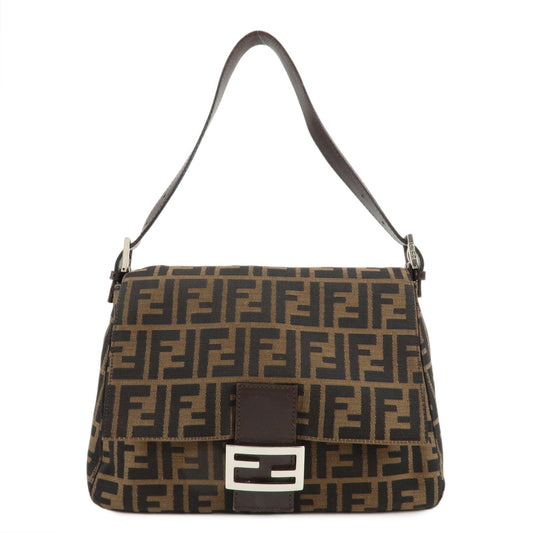 FENDI Mamma Baguette Zucca Canvas Shoulder Bag Brown Black 26325