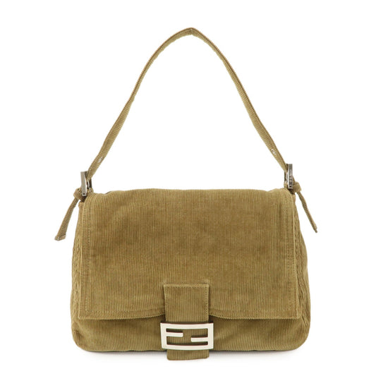 FENDI Mamma Baguette Corduroy Shoulder Bag Khaki 26325