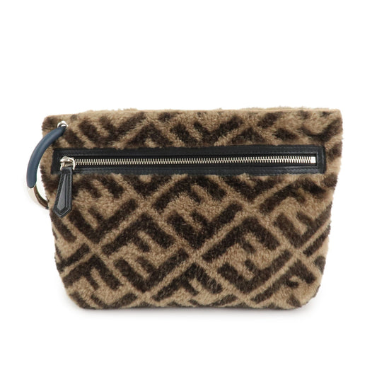 FENDI Zucca Wool Leather Clutch Bag Brown Black 7N0093