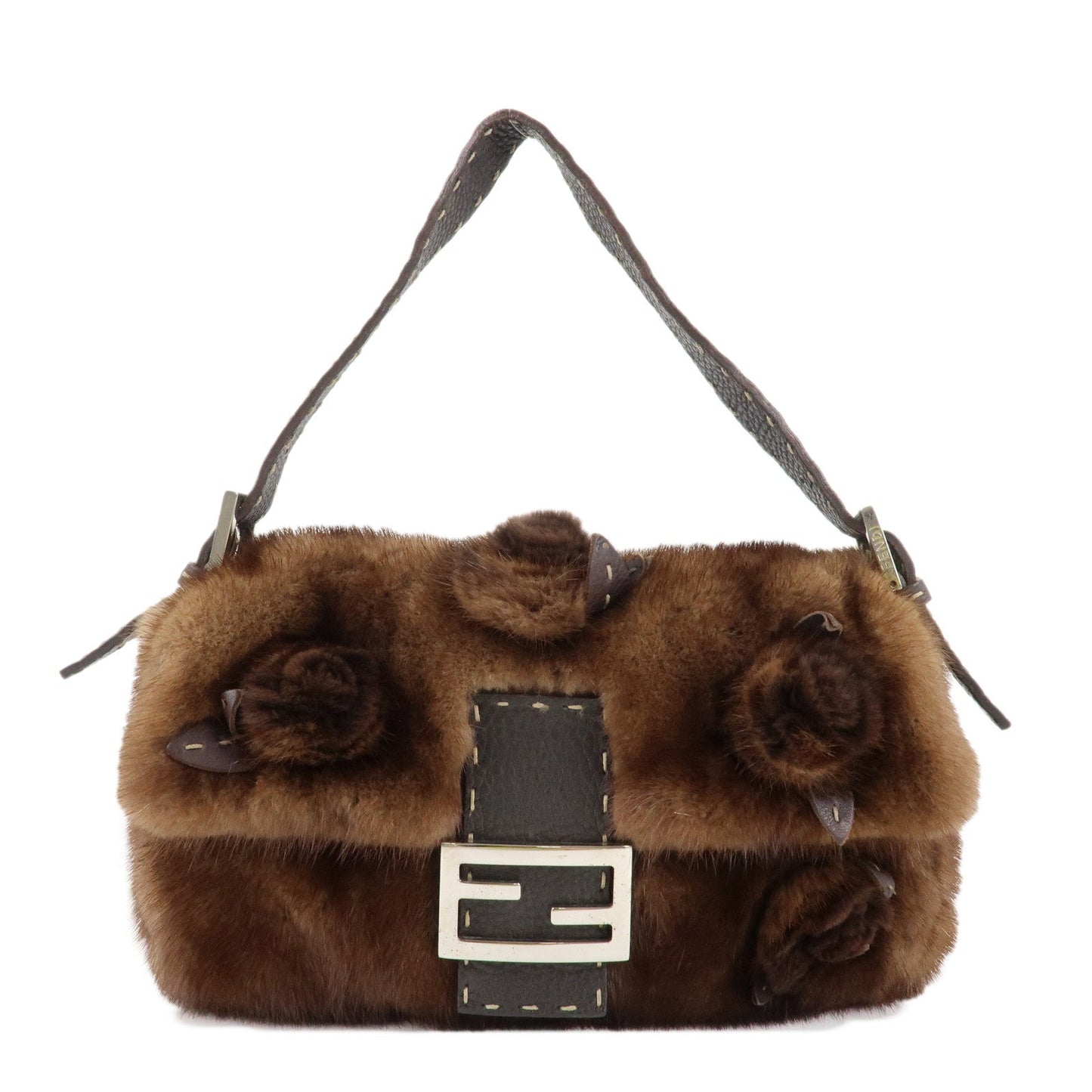 FENDI Mamma Baguette Selleria Mink Leather Shoulder Bag 8BR101