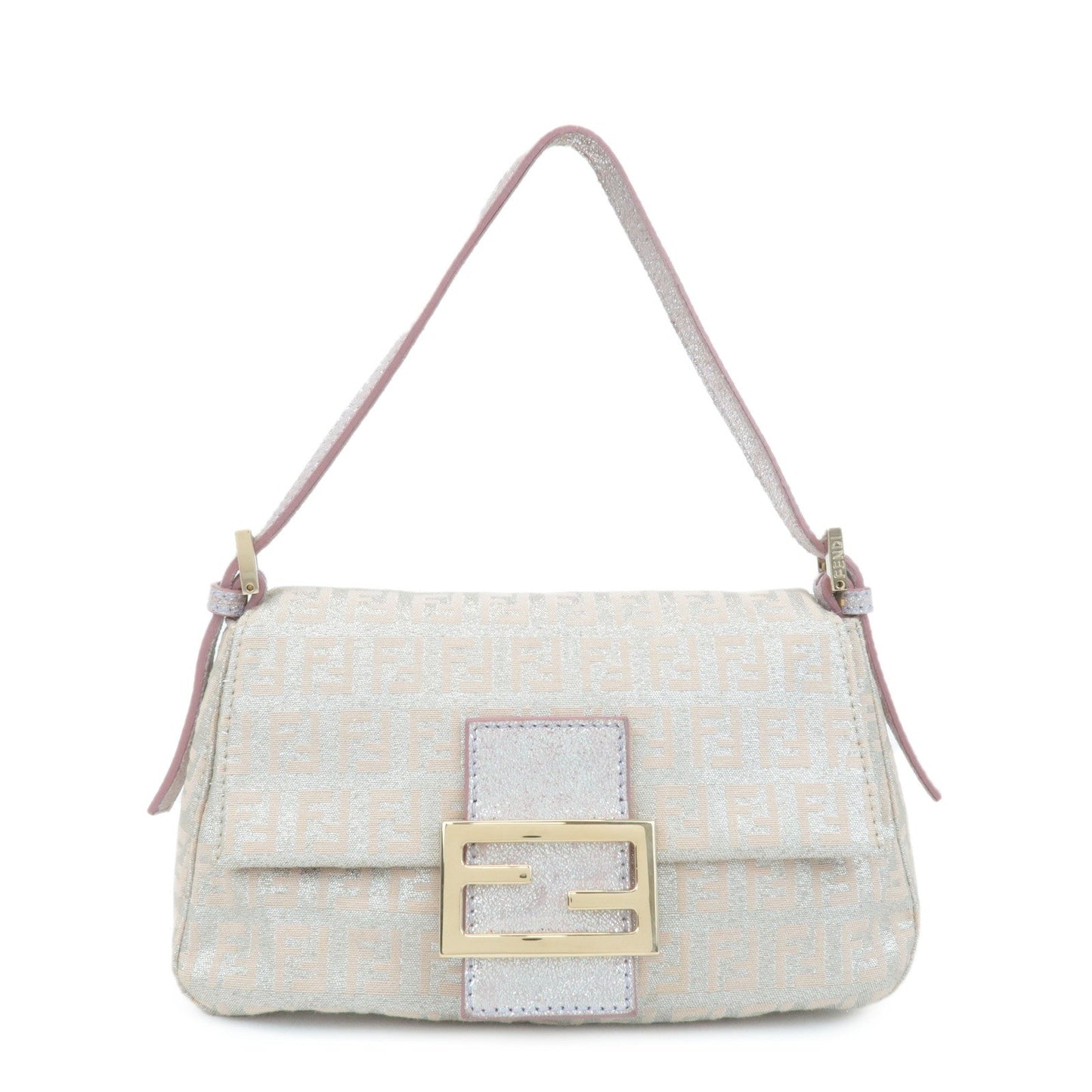 FENDI Mini Mamma Baguette Canvas Leather Shoulder Bag Beige 8BR180