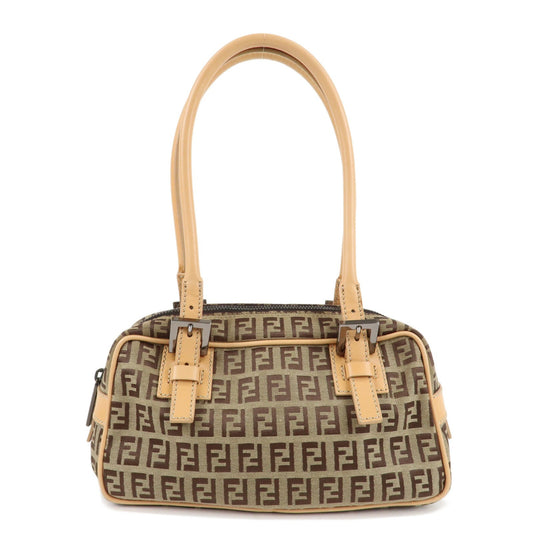 FENDI Zucchino Canvas Leather Small Boston Hand Bag Brown 8BN004