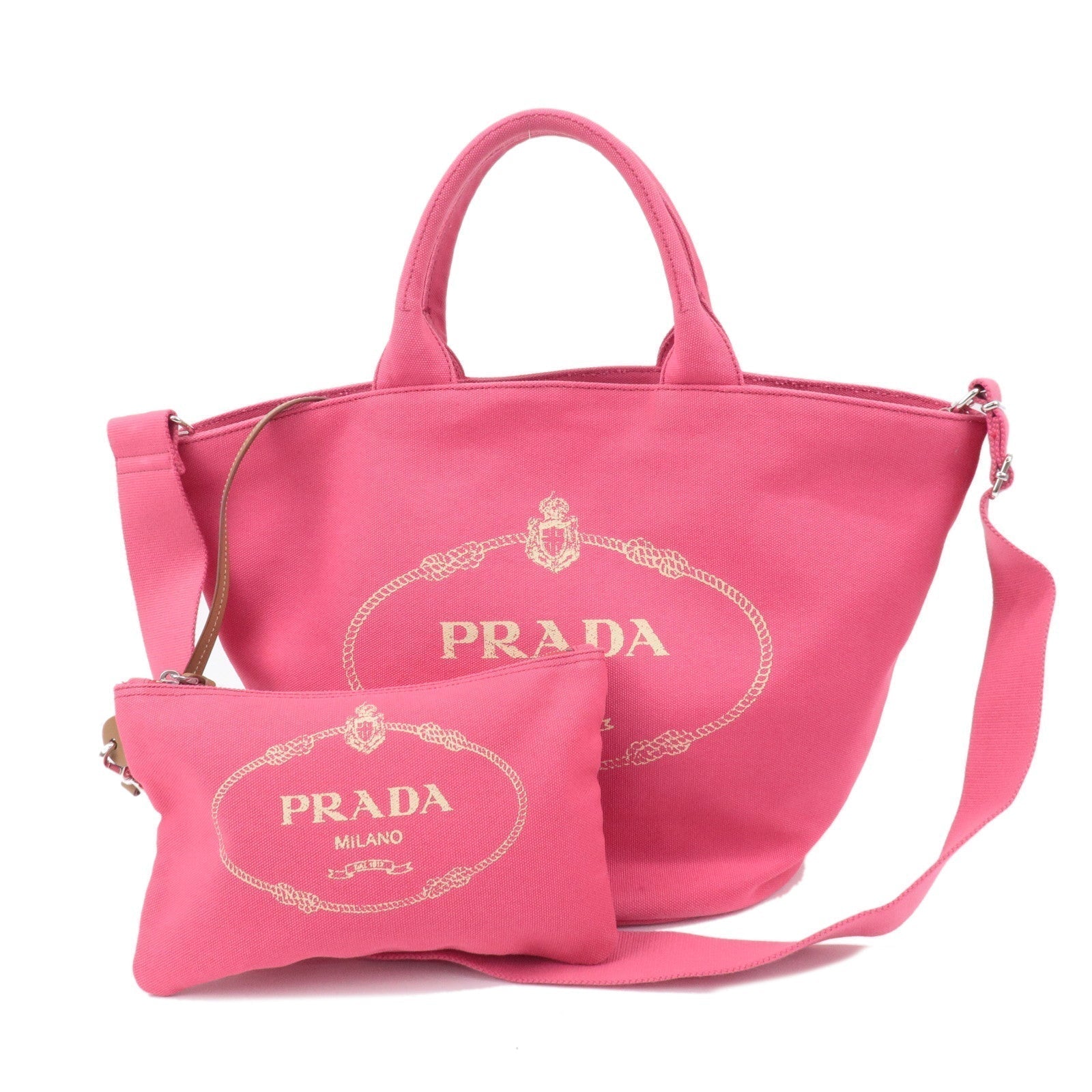 Prada Logo Canapa Canvas Leather Fabric 2Way Bag Pink