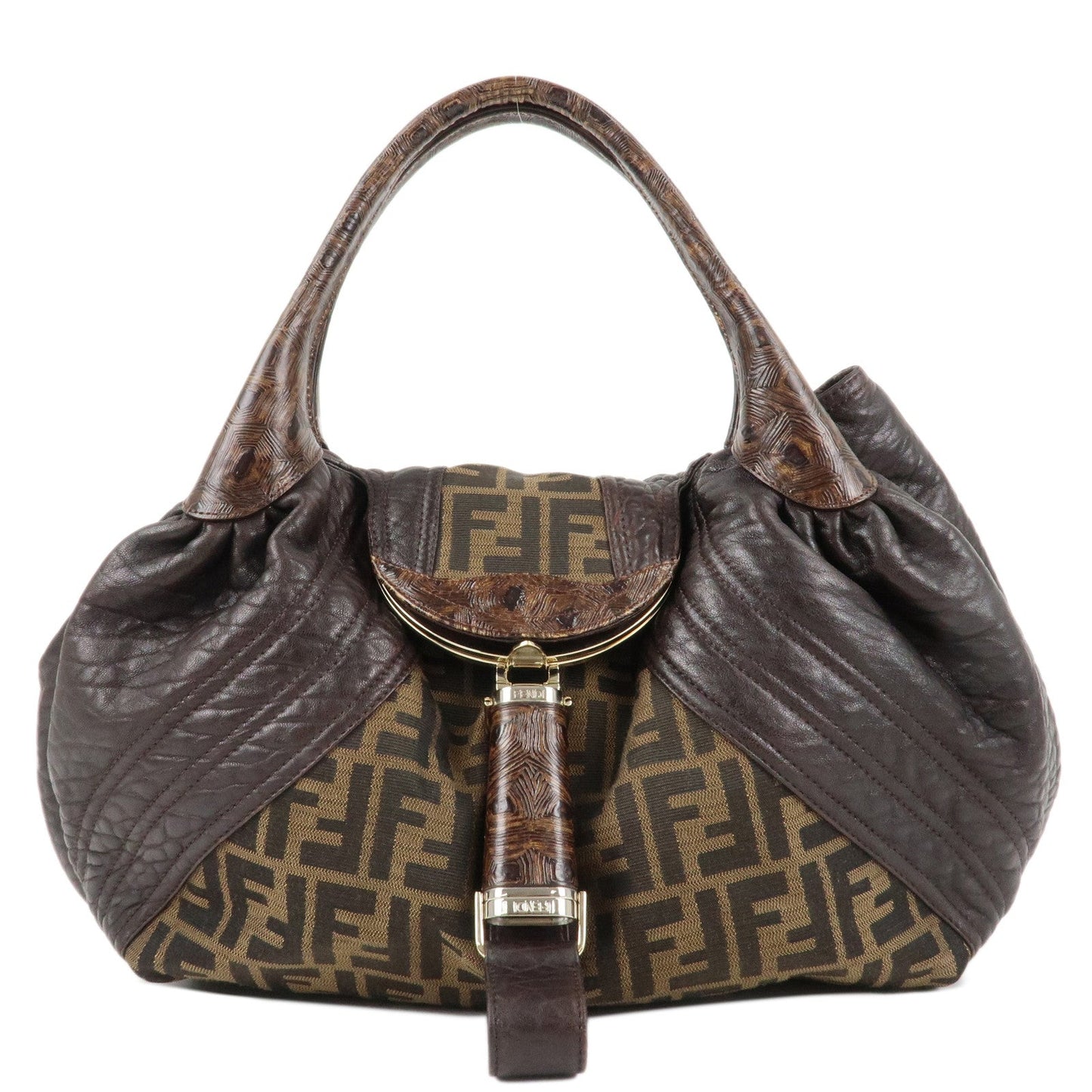 FENDI Zucca Canvas Leather Spy Bag Brown Black 8BR511