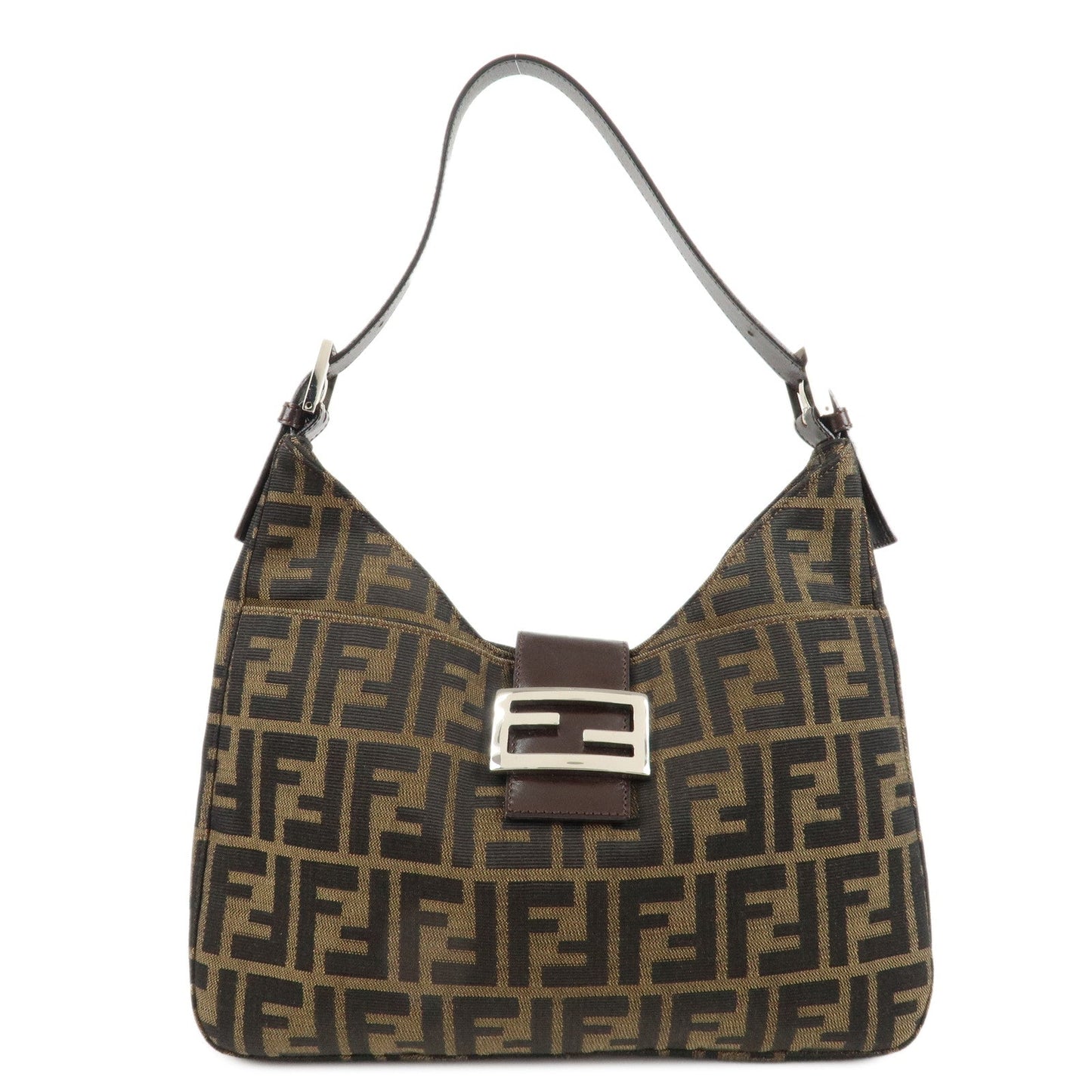 FENDI Zucca Canvas Leather Shoulder Bag Brown Black 26569