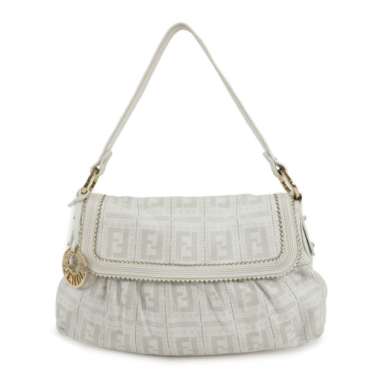 FENDI Zucca Leather Shoulder Bag Hand Bag White 8BR445