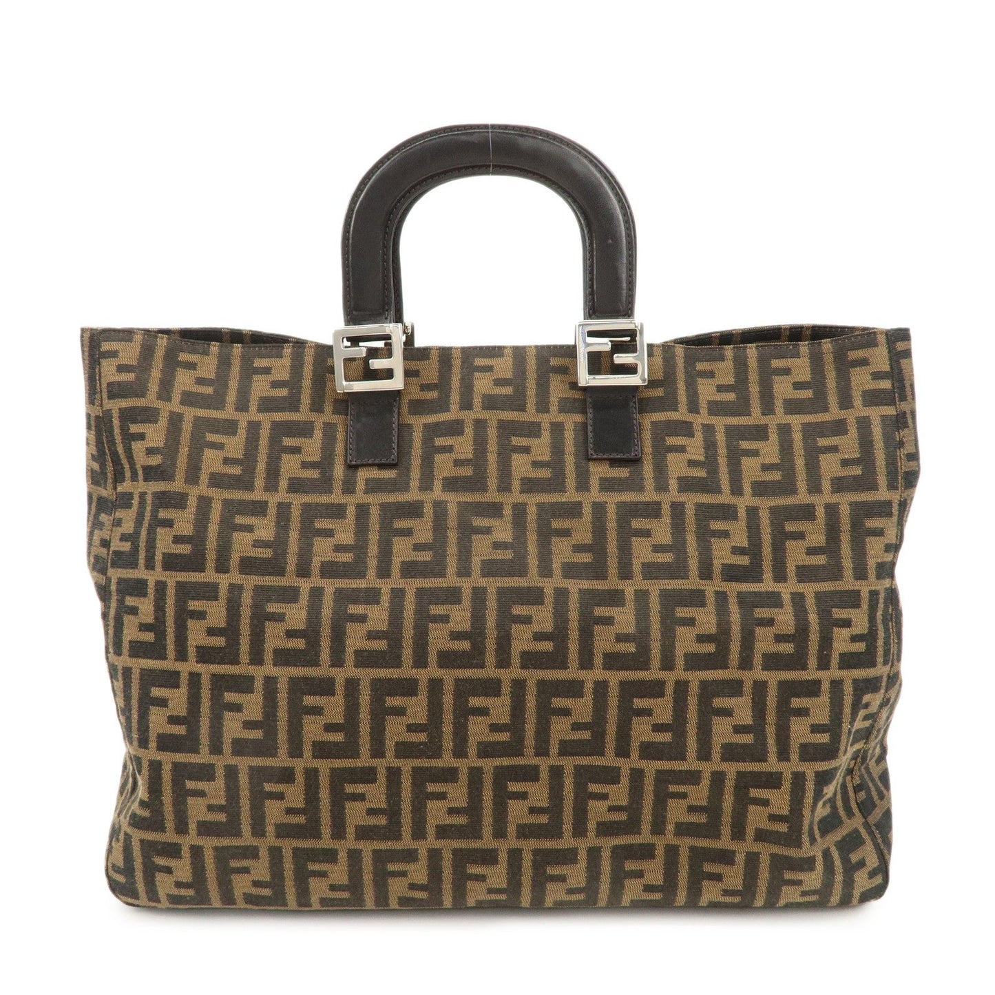 FENDI Zucca Canvas Leather Tote Bag Brown Black 26329