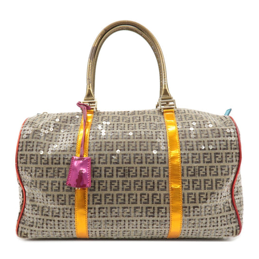 FENDI Zucchino Canvas Leather Beaded Boston Bag 8BL099
