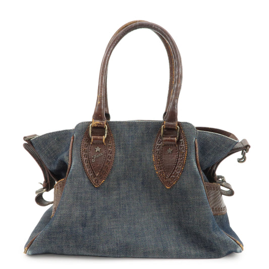 FENDI Ethnico Denim Leather Shoulder Bag Blue Brown 8BN157