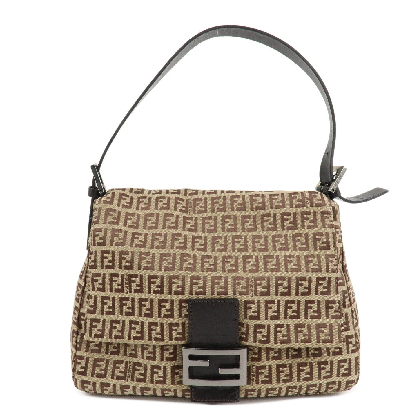 FENDI Zucchino Canvas Leather Mamma Bucket Shoulder Bag 8BR001