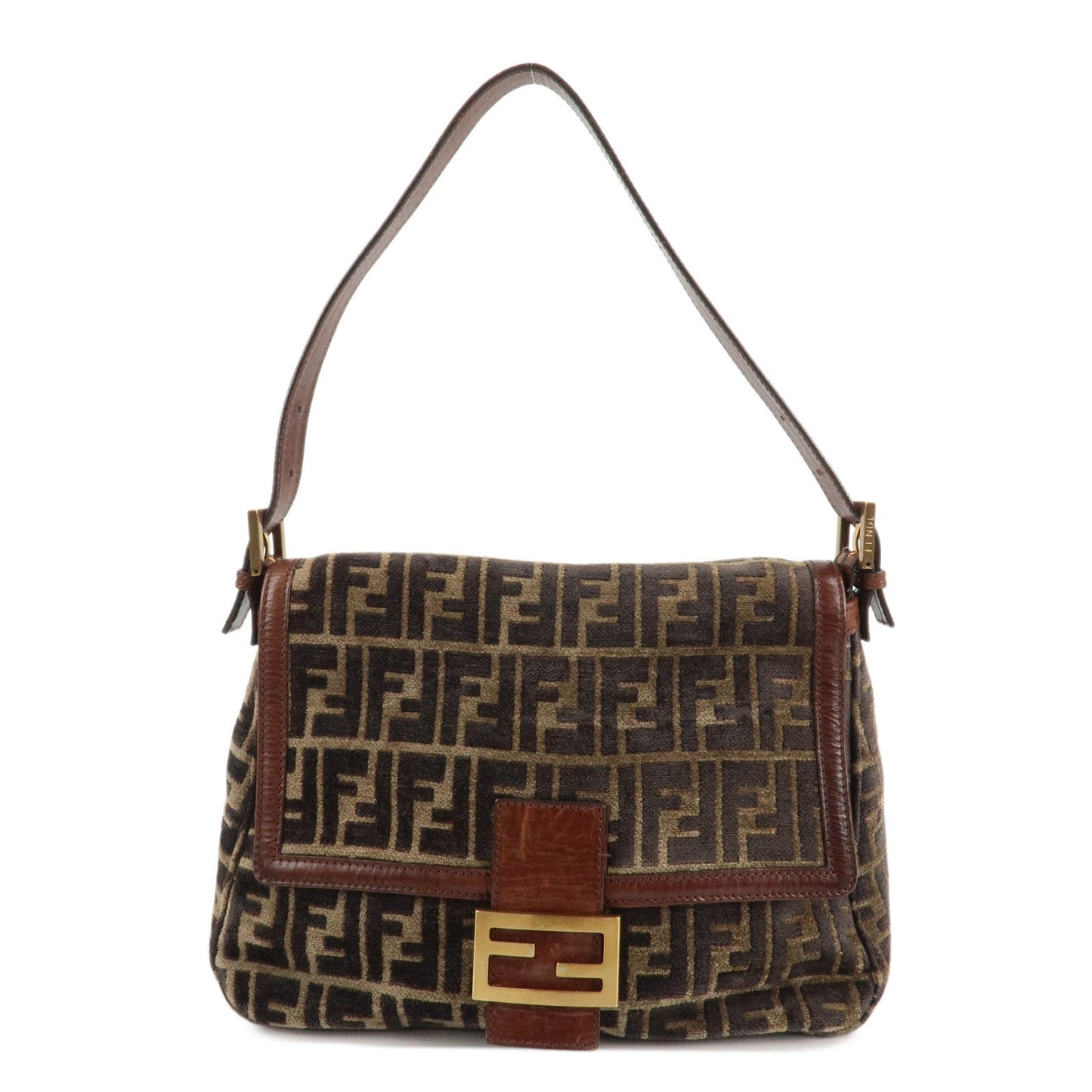 FENDI Mamma Baguette Zucca Pile Leather Shoulder Bag 8BR001