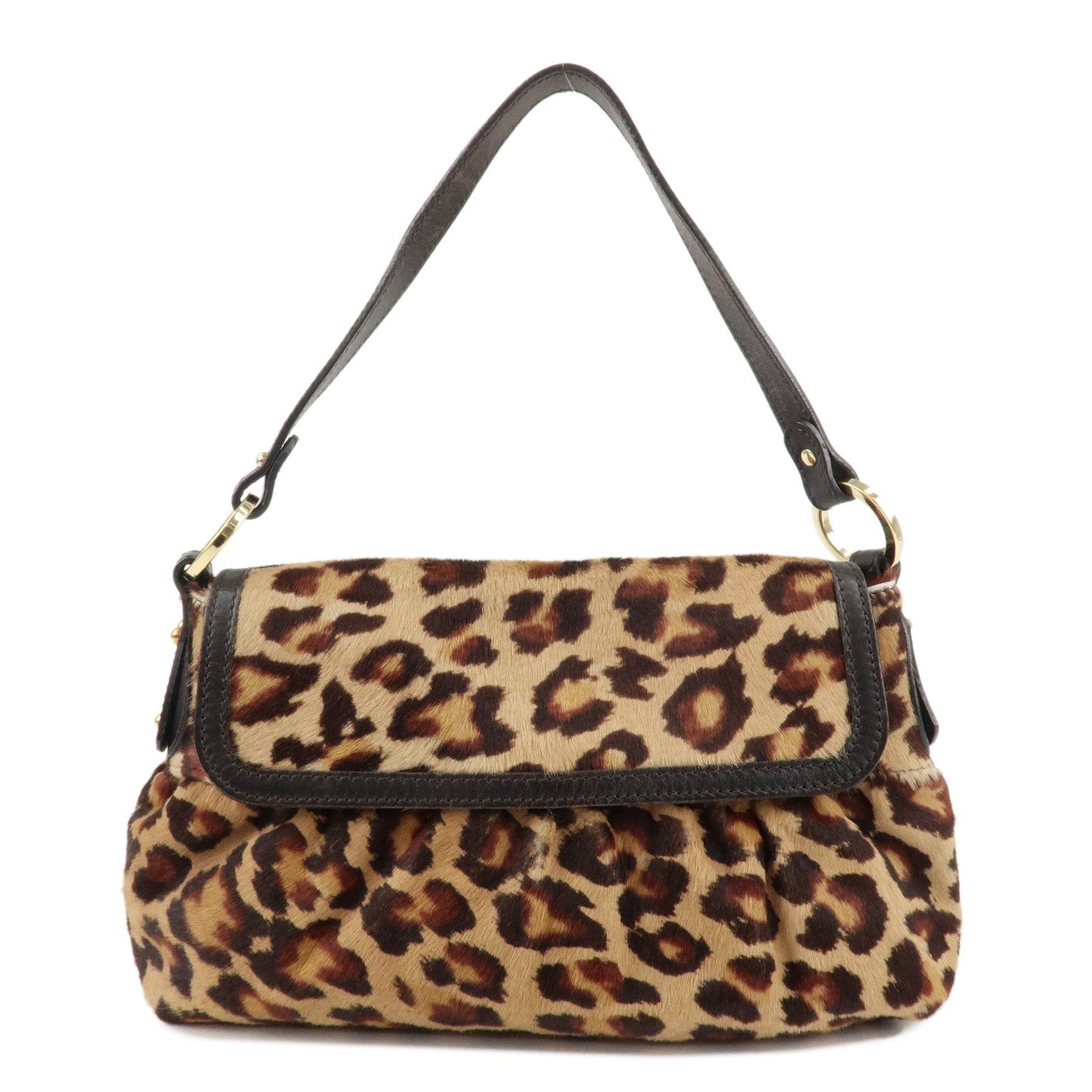 FENDI Unborn Calf Leather Shoulder Bag Beige Brown 8BR353
