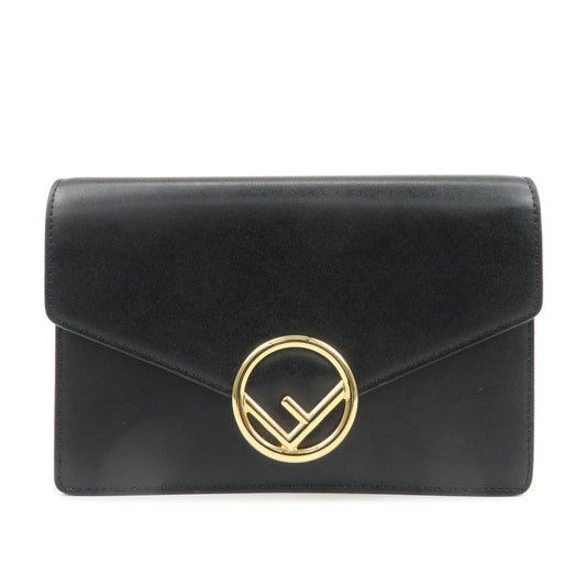 FENDI F is FENDI Leather Chain Wallet Clutch Bag Black 8BS006