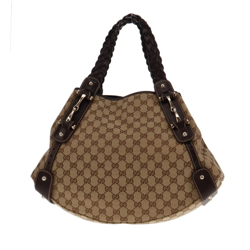 Gucci Brown Leather Canvas Shoulder Bag Style 4