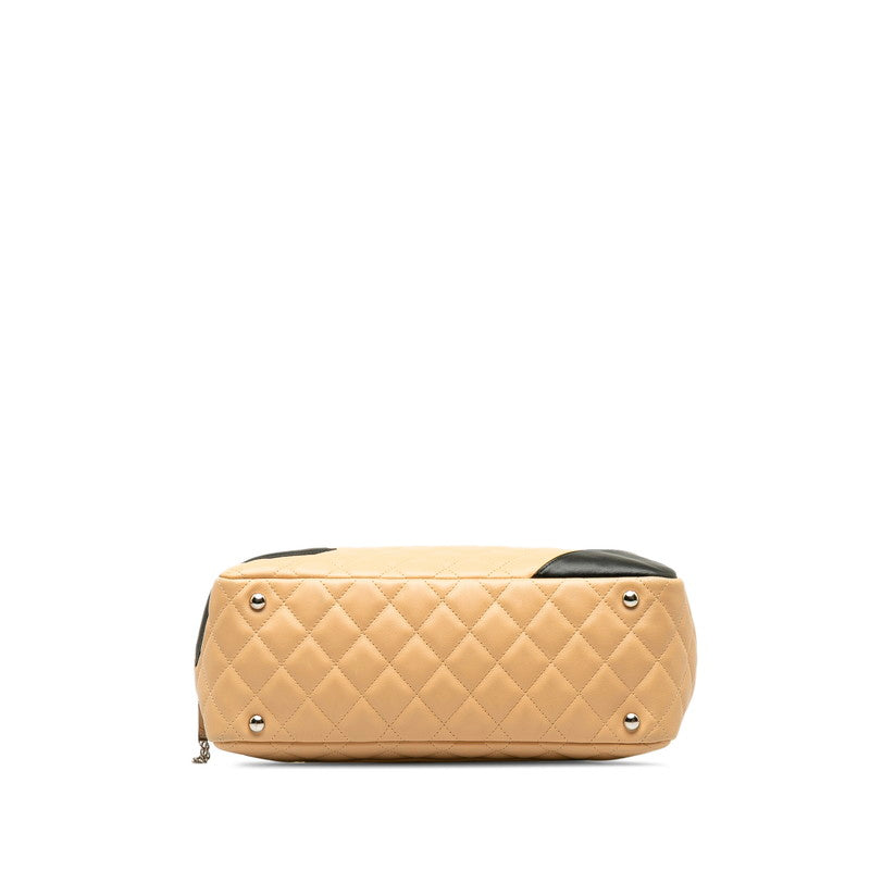 Chanel Cambon Cocomark Bowling Bag Handbag Mini Boston Bag Beige Leather CHANEL