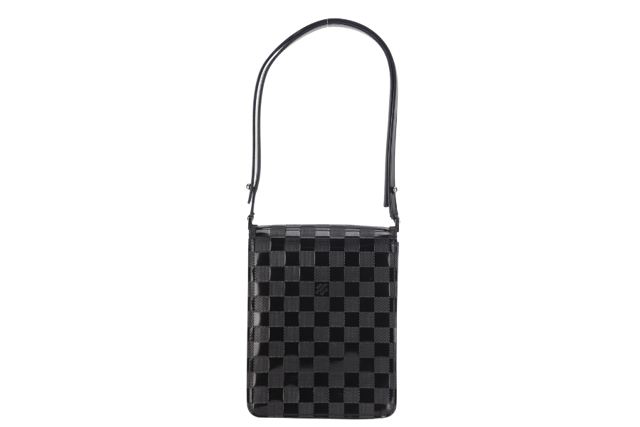 LOUIS VUITTON CABARET CLUB HANDBAG DAMIER VERNIS SILVER HARDWARE WITH DUST COVER