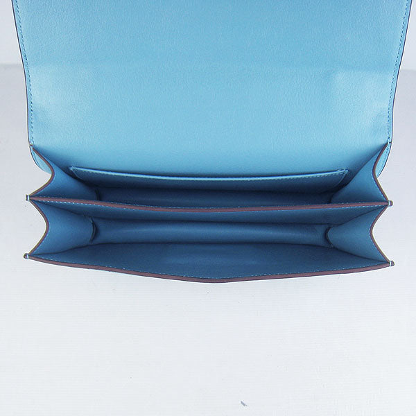 Luxury Hermes Calf Leather Message Bag Light Blue Golden