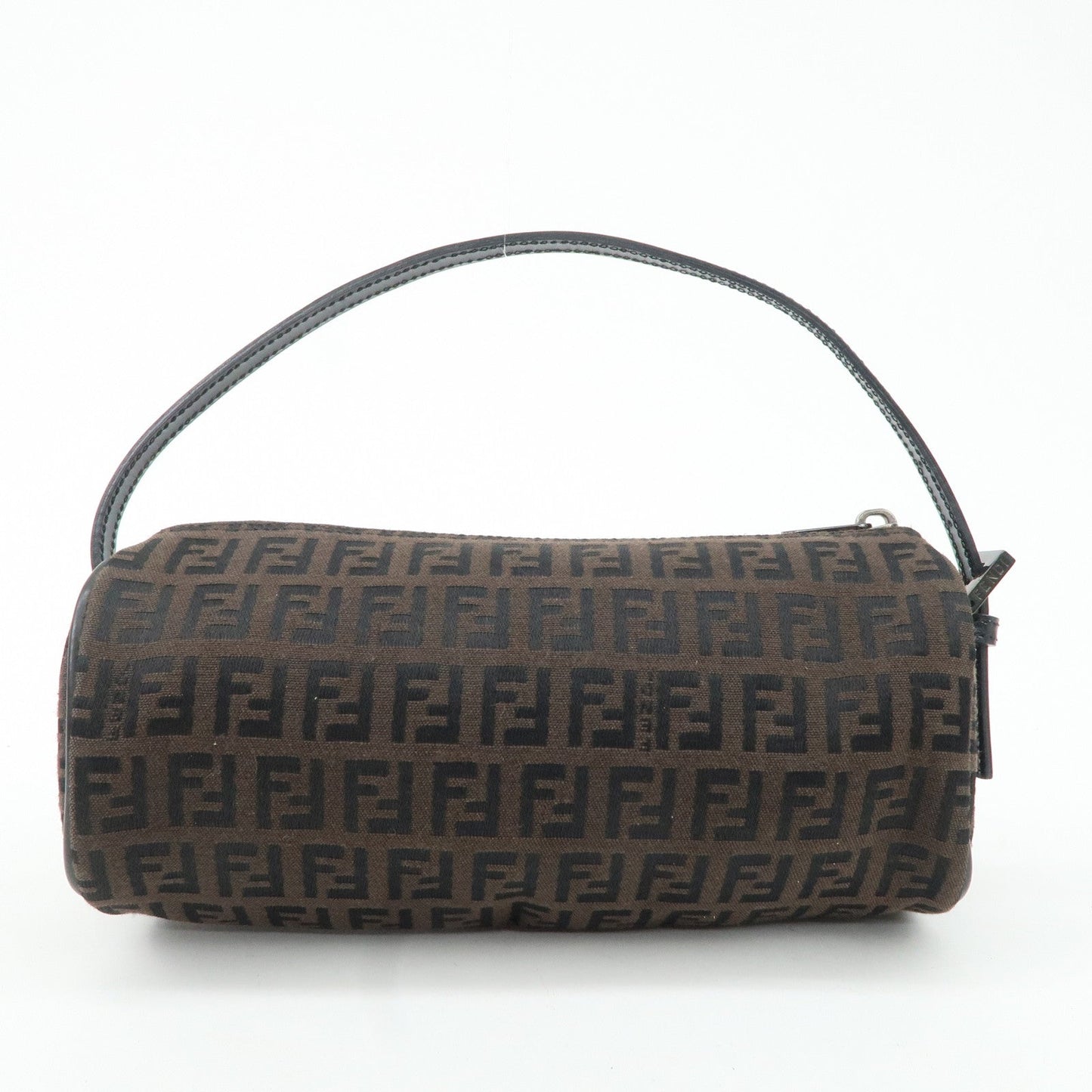 FENDI Zucchino Canvas Leather Pouch Hand Bag Black Brown 7N0016