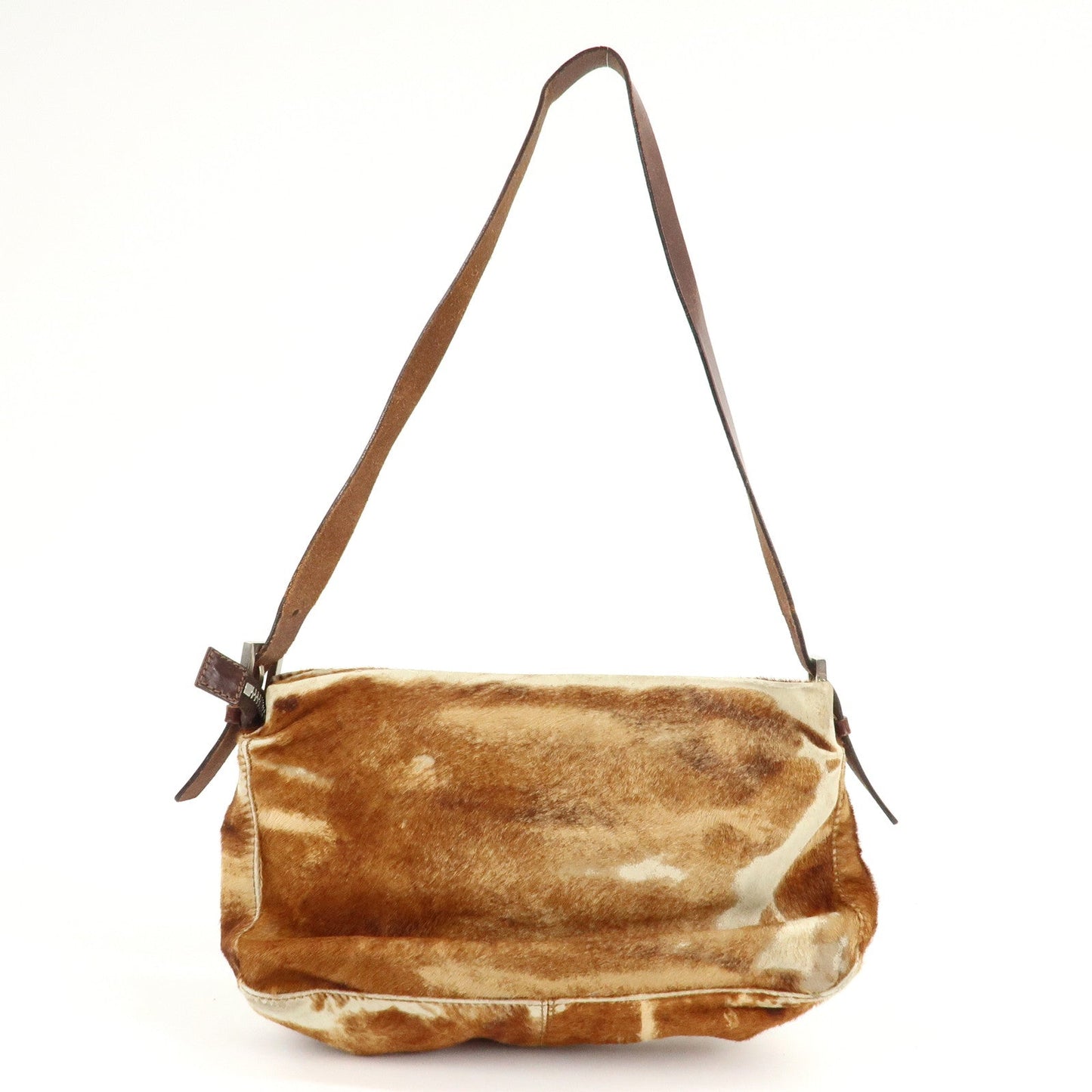FENDI Unborn Calf Leather Shoulder Bag Brown Beige 26566