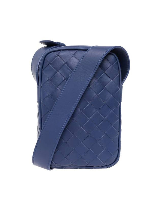 Luxury Bottega Veneta Intrecciato Zipper Leather Mini Cross Bag Navy