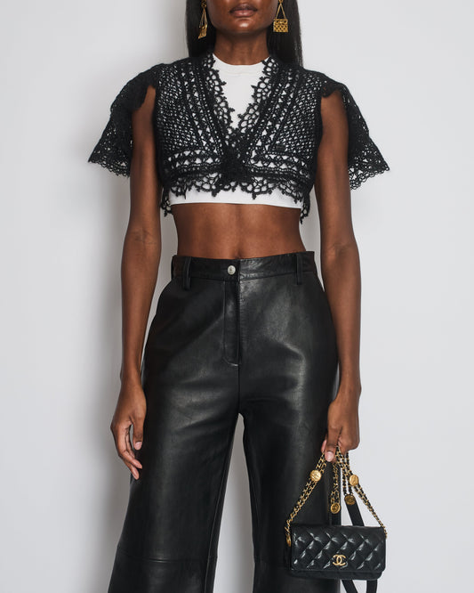 Chanel Black Crochet Knit Cardigan with Shoulder Sleeves Detail Size FR 34-36 (UK 6-8) Shoulder Bag