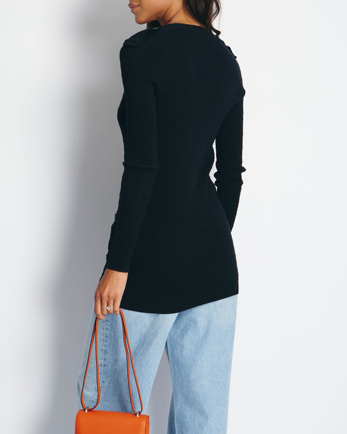 Chanel 16P Black Ribbed Cardigan with Shoulder Button Detail Shoulder Bag