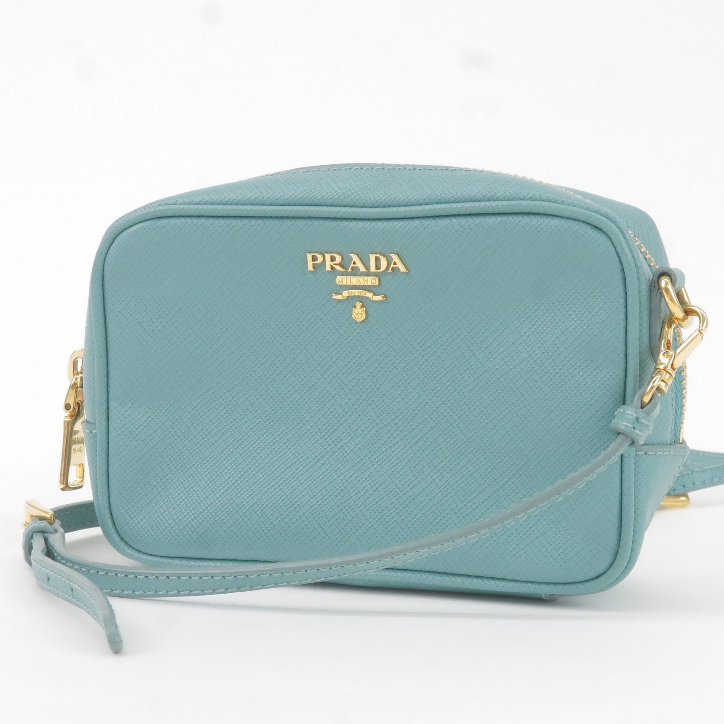 PRADA Vitello Daino Leather Shoulder Bag Purse Light Blue