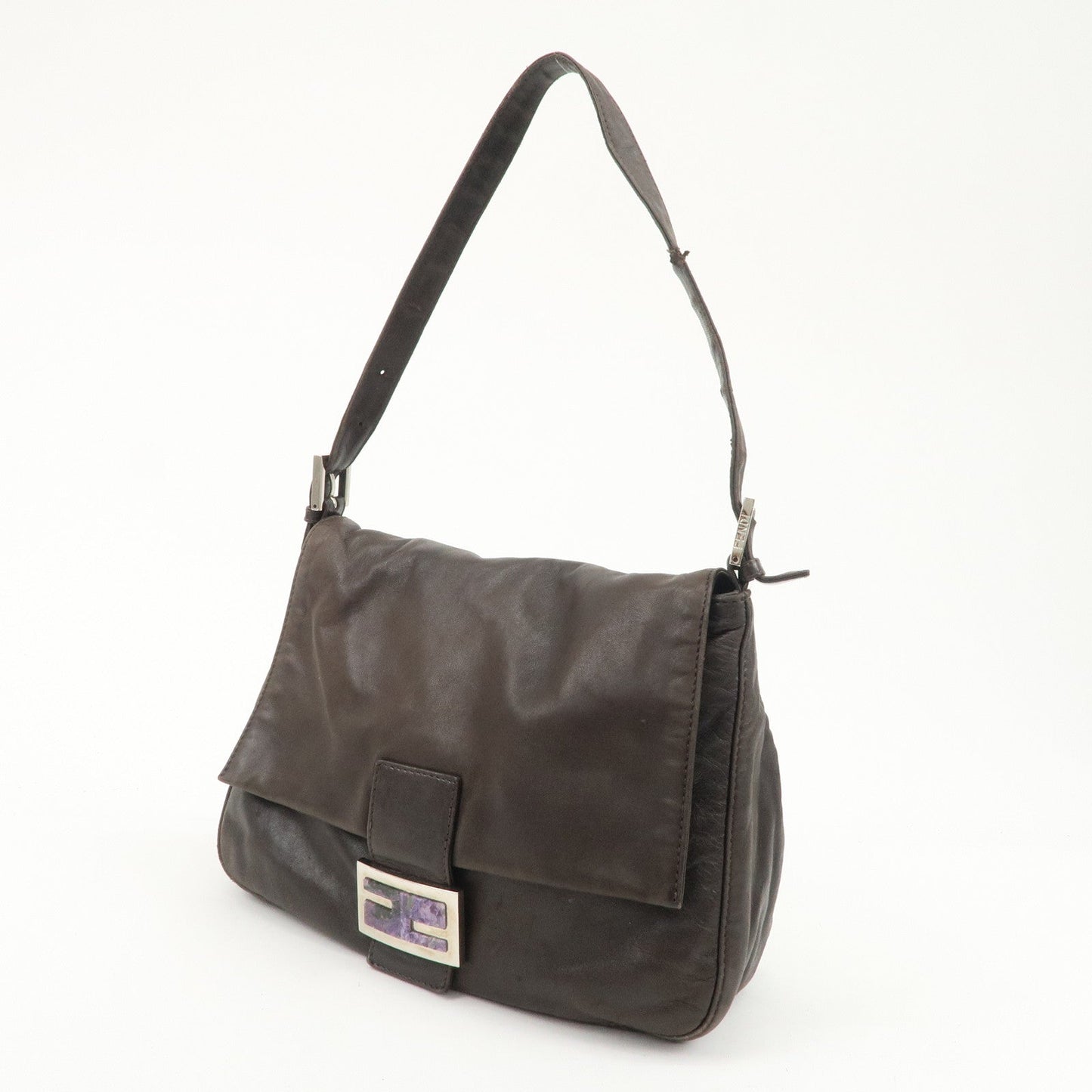 FENDI Mamma Baguette Leather Shoulder Bag Dark Brown 26325