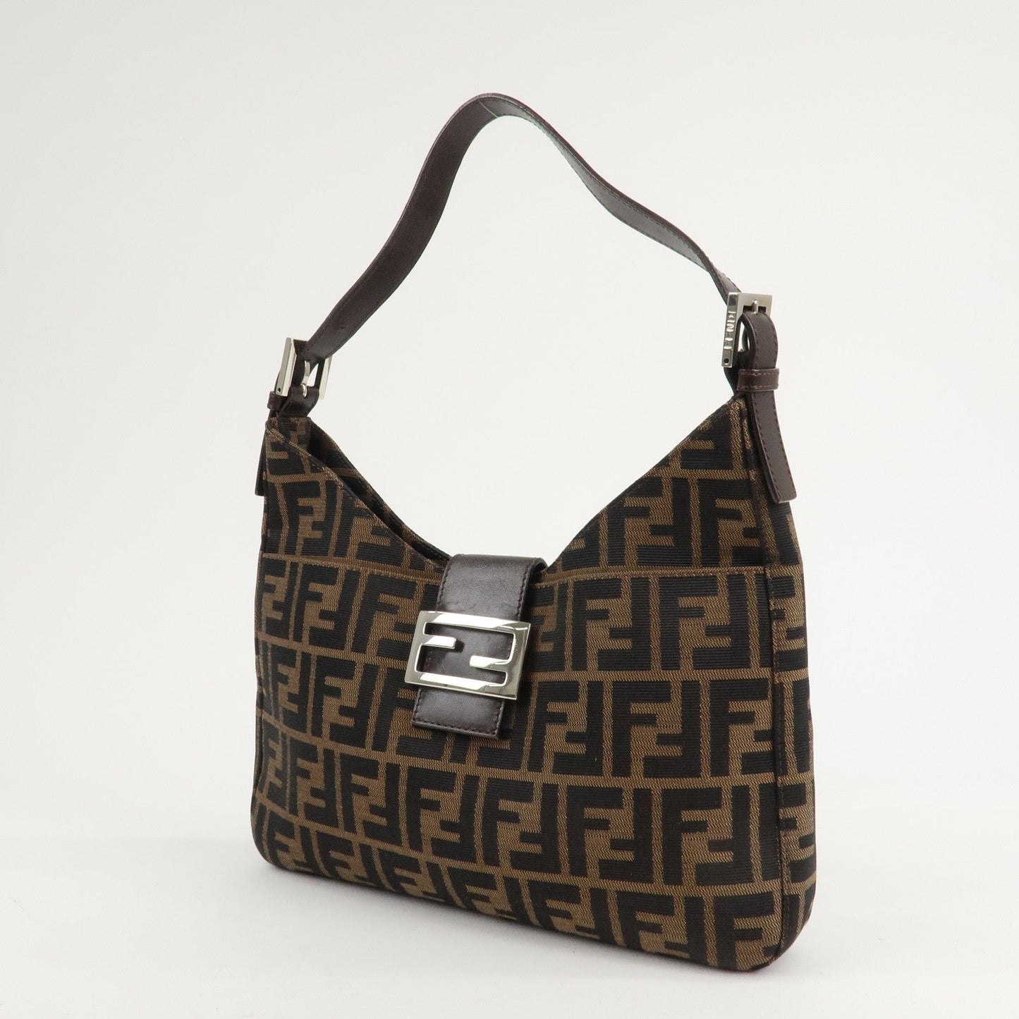 FENDI Zucca Canvas Leather Shoulder Bag Brown 26569