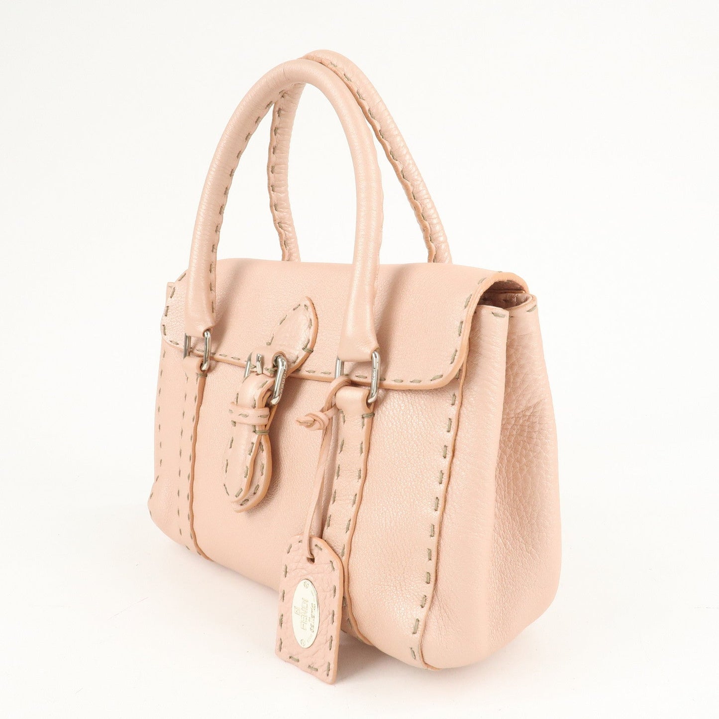 FENDI Selleria Leather Mini Linda Hand Bag Pink 8BR486