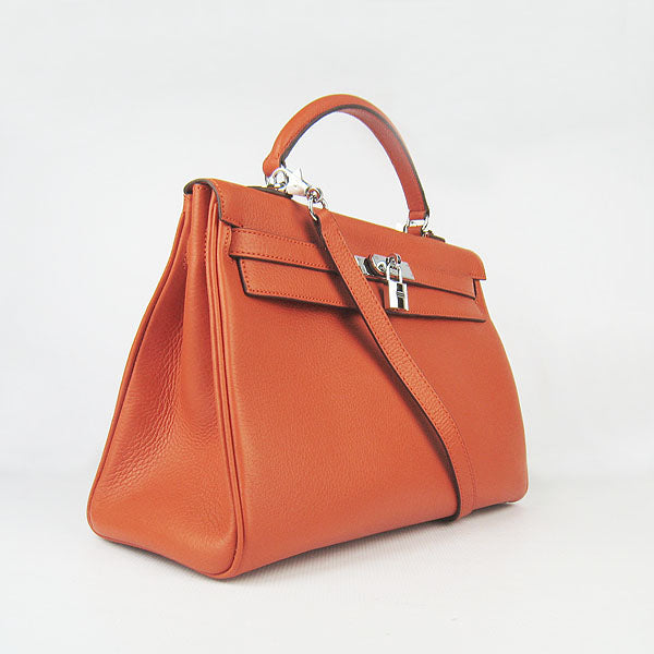 Luxury Hermes Kelly 35cm Togo Leather Handbag Orange/Silver