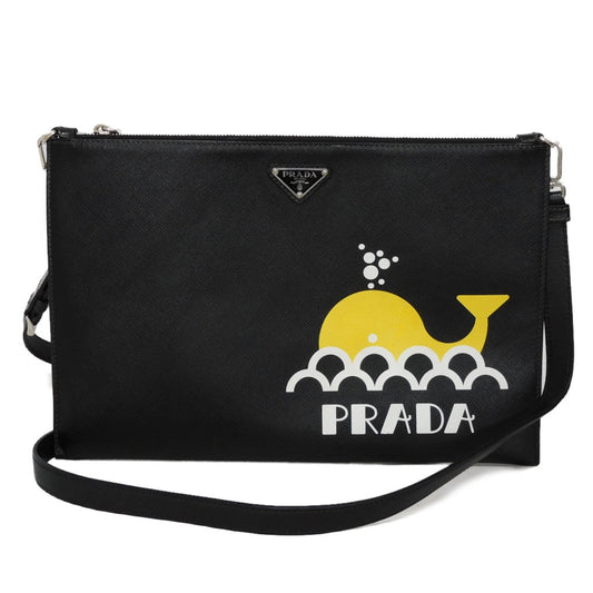 PRADA Shoulder Bag 2VH073 2BOV F0C5Z Safiano leather (stamped) black Saffiano 2WAY Triangle logo logo whale print clutch bag unisex(Unisex)