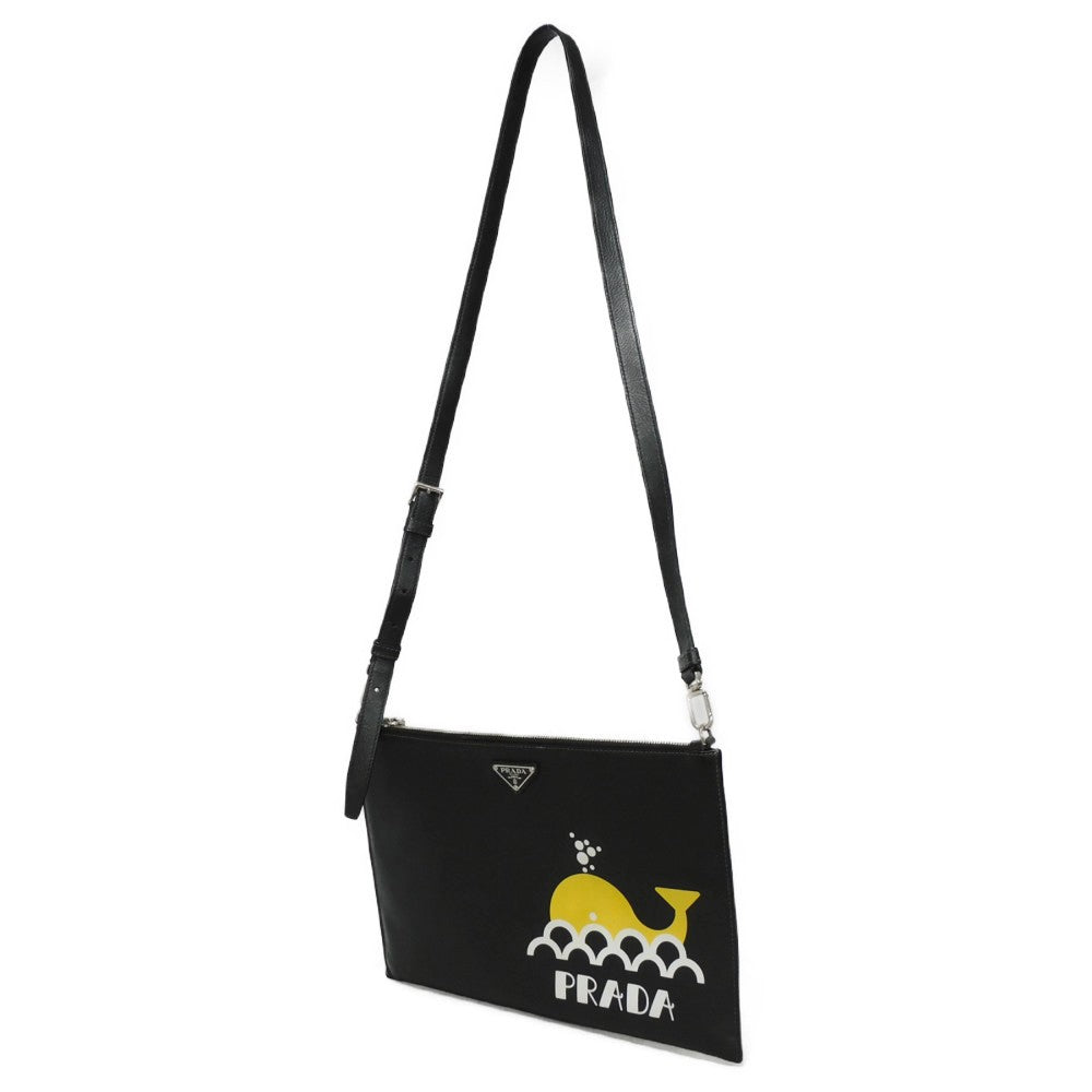 PRADA Shoulder Bag 2VH073 2BOV F0C5Z Safiano leather (stamped) black Saffiano 2WAY Triangle logo logo whale print clutch bag unisex(Unisex)
