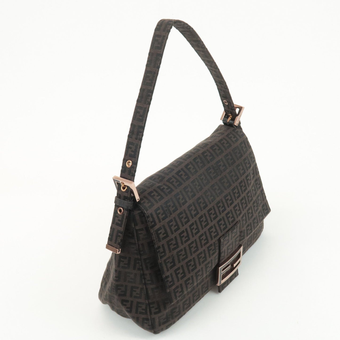 FENDI Zucchino Mamma Baguette Canvas Leather Shoulder Bag 8BR001