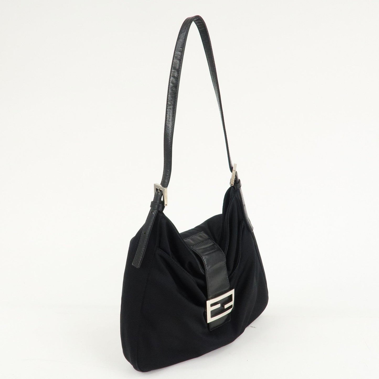 FENDI Polyester Leather Shoulder Bag Black 26727