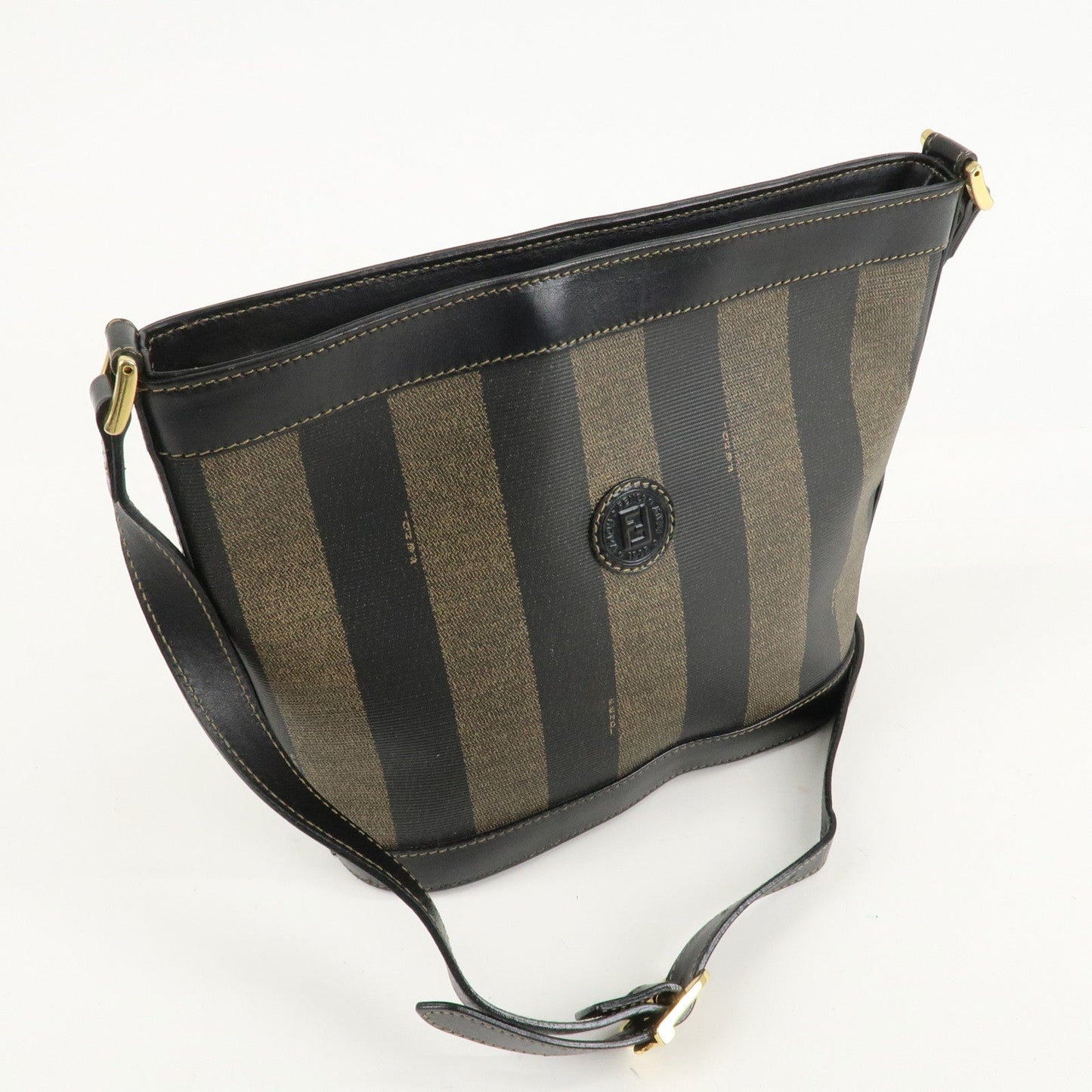 FENDI Pequin PVC Leather Shoulder Bag Black Brown 11644