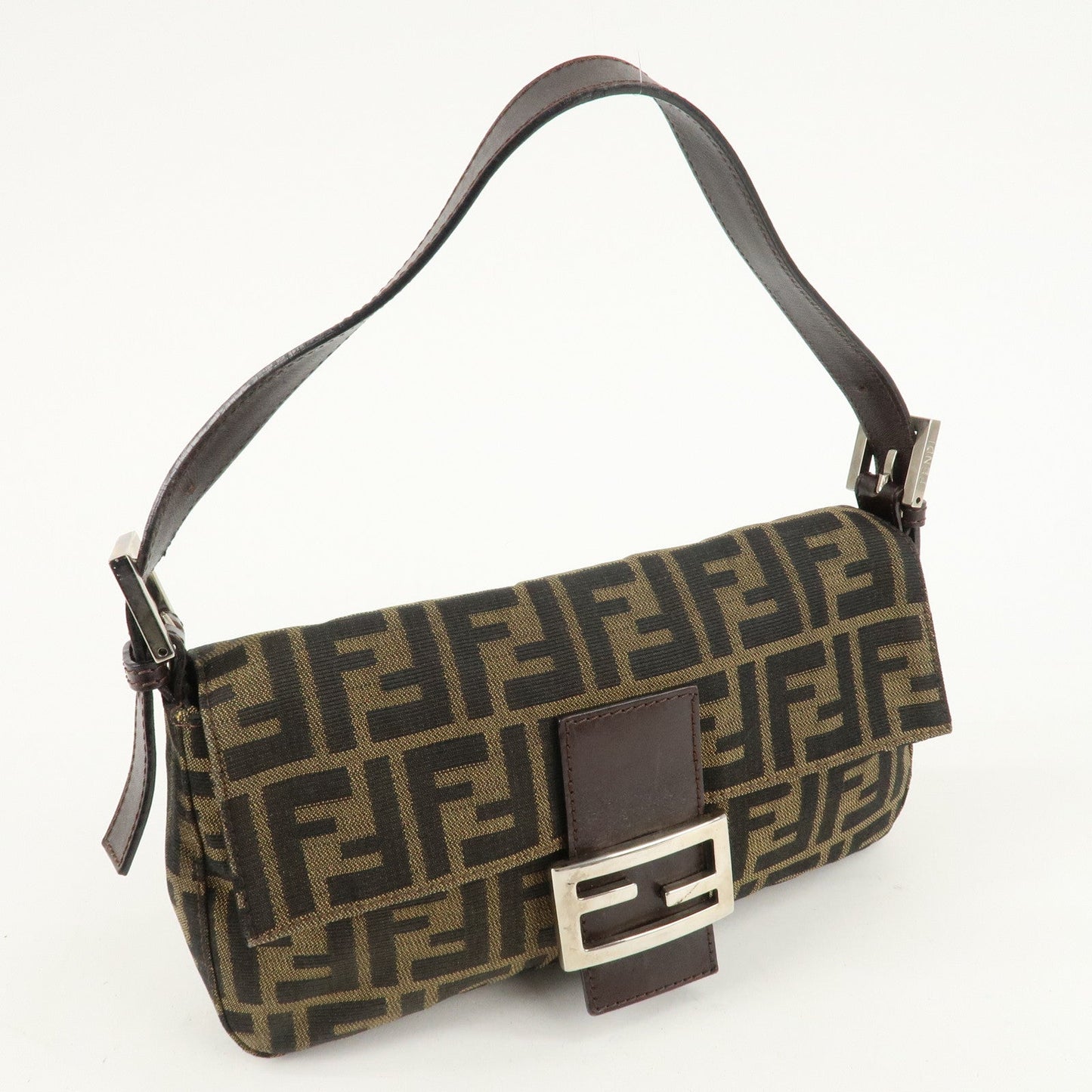 FENDI Zucca Mamma Buguette Canvas Shoulder Bag Brown Black 26424